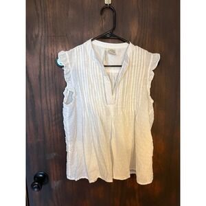 Forgotten Grace Womens White Swiss Dot Pintuck Ruffle Sleeveless Blouse Medium